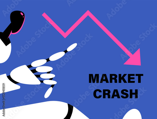 Market crash. Trade war with AI Chatbot. Tariff war concept. Economic crisis. Flat vector illustration.