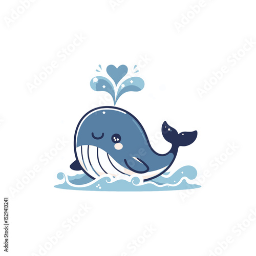 Cute whale splashing water in a serene ocean scene