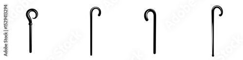 Set of four black icons representing different styles of shepherd's crooks or walking sticks designed for simplicity and clarity