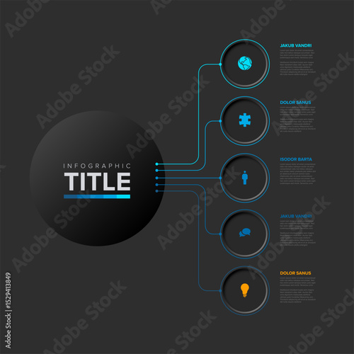 This modern dark infographic template displays a sleek design for visualizing steps or options. Use this modern dark infographic template for presenting information clearly and stylishly.