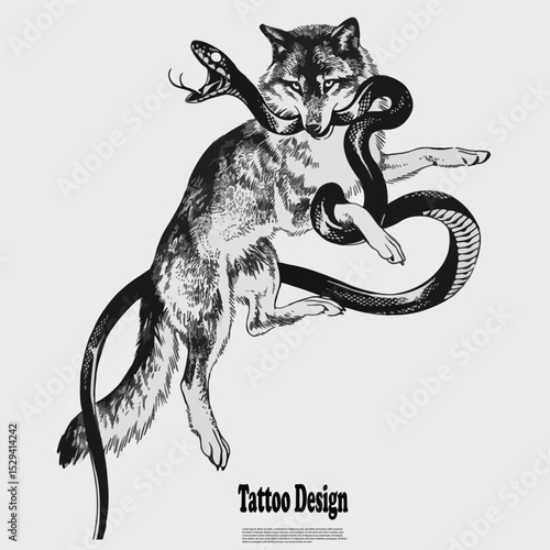 wolf biting a snake
