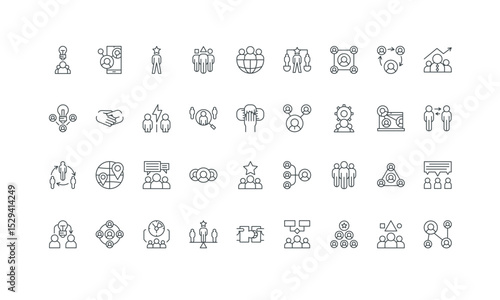 Photography Partnership, support in business team, puzzle solution thin black symbols vector illustration