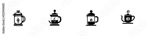 Black icons of various coffee and tea brewing methods displayed on a clean background