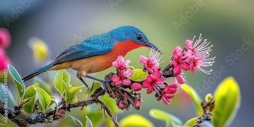 The I'iwi is an endemic bird of the Hawaiian Islands. This honeycreeper feeds on Mamane blossoms in Hosmer Grove at high elevation on Maui