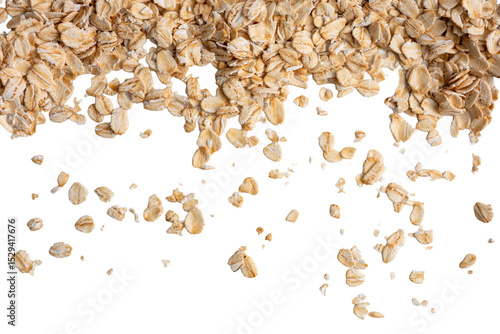 Konstfotografi The photo of dry oatmeal scattering on white background, high resolution image take photo from 45MP camera