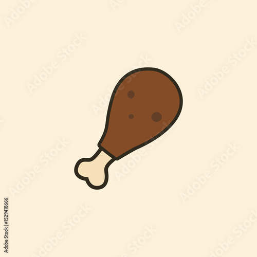 Fried chicken drumstick vector illustration in flat cartoon style, traditional African-American soul food icon for Juneteenth, menus, or cultural visuals