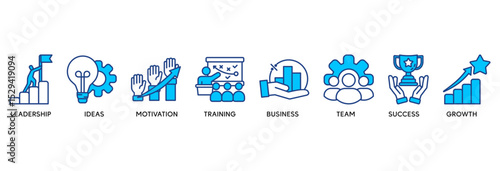 Learn and lead icon set vector illustration concept relate to leadership, ideas, motivation, training, business, team, success, and growth