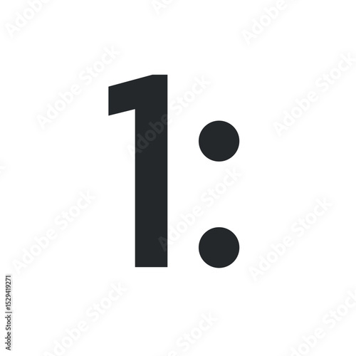 Number one with colon punctuation in black on white background, with space for copy