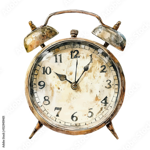 Clock, watercolor clipart vector, high quality, isolated on a white background.