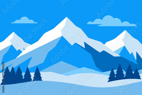 Blue mountains winter landscape illustration