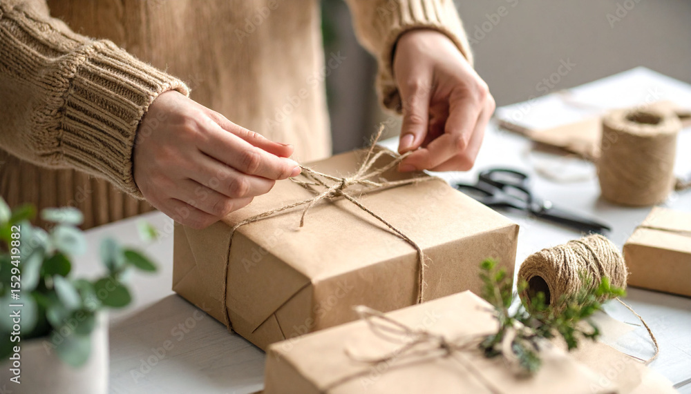 Fototapeta premium Pakowanie prezentów ekologiczne