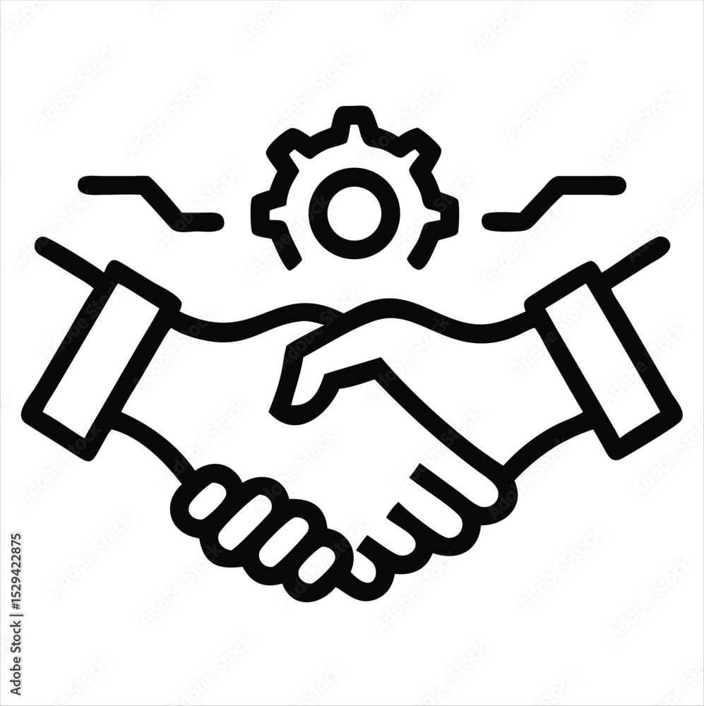 Handshake with gear icon isolated on white background Handshake with gear icon isolated on white background