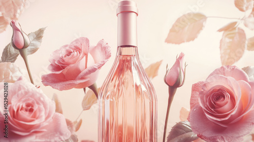 Elegant Rose Wine Bottle with Pink Roses in Romantic Setting