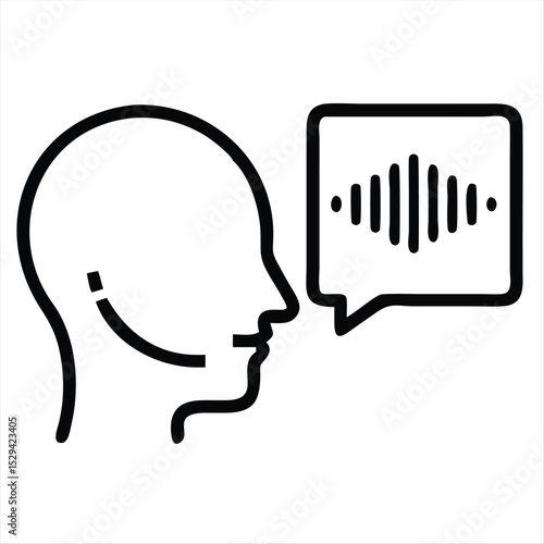 Voice recognition icon head profile speech bubble isolated on white background
