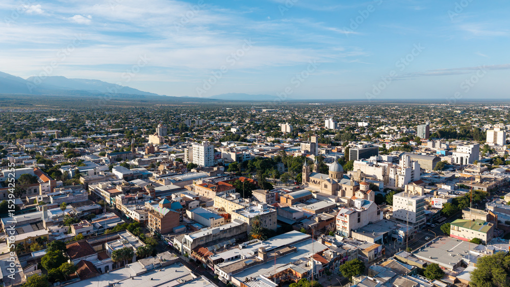 Fototapeta premium Aerial view of the City of La Rioja, Argentina.