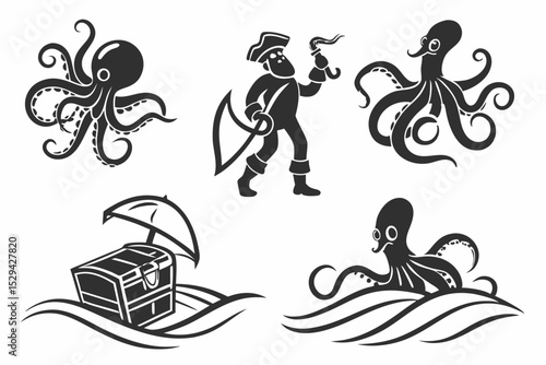 vector illustration of a set of sea animals