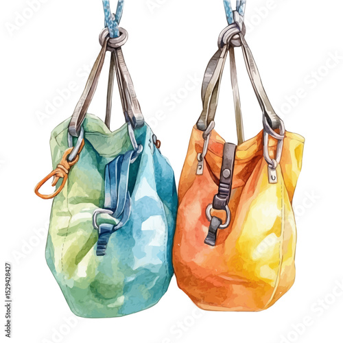 Climbing Chalk Bags, watercolor clipart vector, high quality, isolated on a white background.