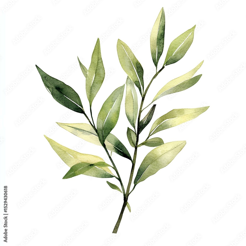Obraz premium Watercolor willow leaf plant isolated white