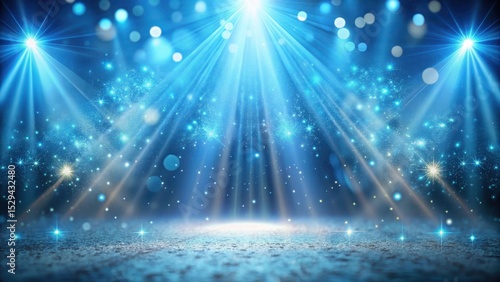 Soft blue sparkle rays lights with bokeh elegant show on stage abstract background Dust sparks background, blue, dust,  blue, dust