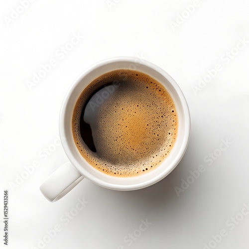Top Down View of White Ceramic Coffee Cup on White Background – Flat Lay Mockup