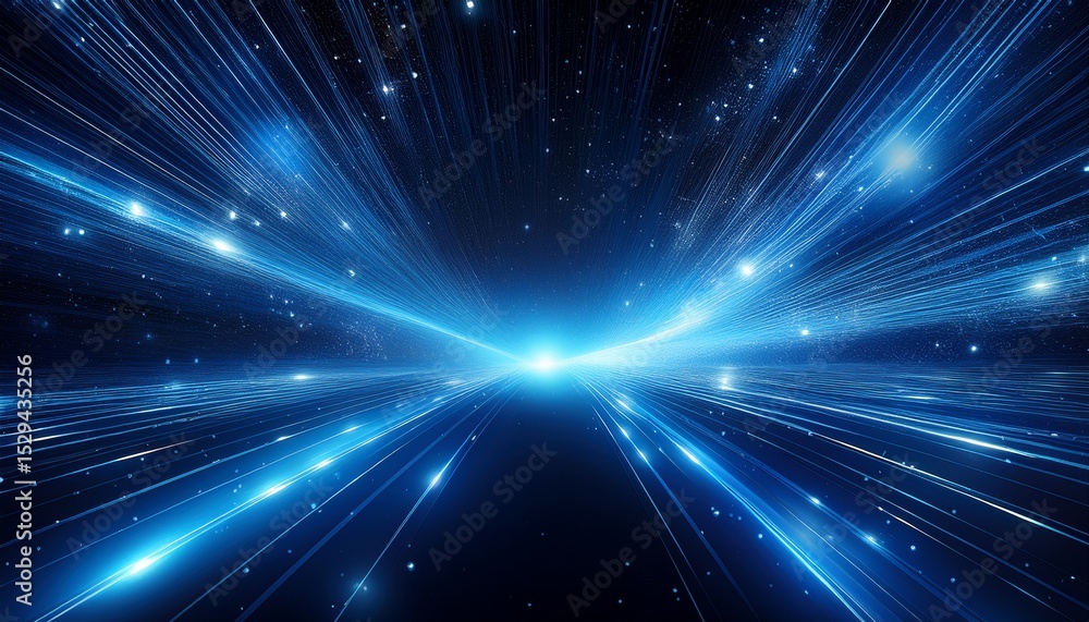 Fototapeta premium blue cosmic stream of stars and dust with bright light against a dark space background