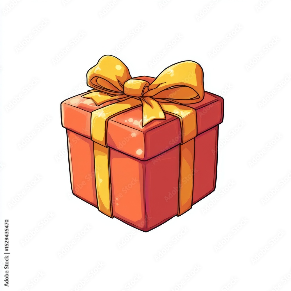 Bright Orange Gift Box with Yellow Ribbon and Bow for Celebrations, Birthdays, and Special Occasions in Vector Style Bright Orange Gift Box with Yellow Ribbon and Bow for Celebrations, Birthdays, and Special Occasions in Vector Style