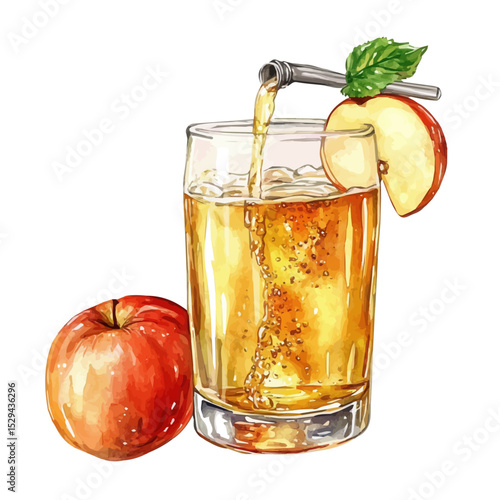 Cider Poured Into Glass, watercolor clipart vector, high quality, isolated on a white background.