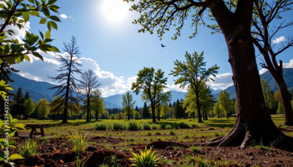 Fototapeta premium tree plantation can help bat climate change and promote sustainable environments, under intense spotlight, not people.