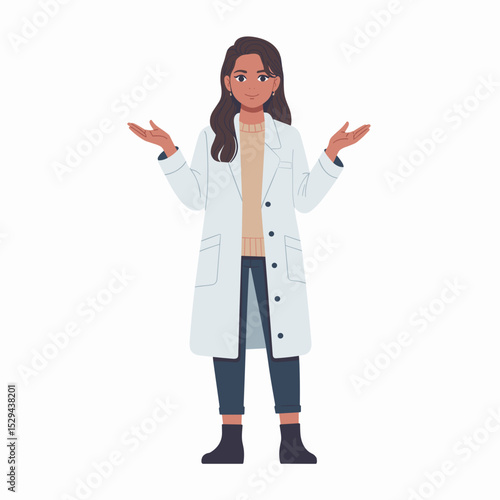 Friendly Female Scientist in Lab Coat with Casual Outfit
