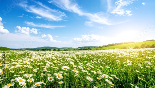 Sunny Daisy Field Landscape.