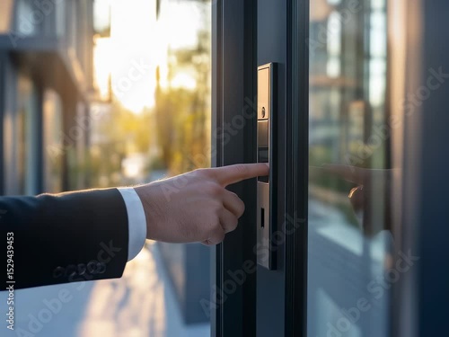 the man opens the door with his fingerprint 