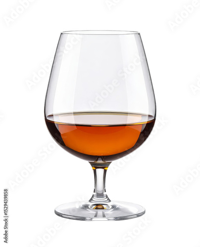 Glass of cognac reflecting on white background
