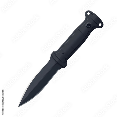 Sharp dark tactical dagger blade object on transparency background