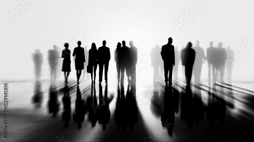 Abstract group of people, shadow silhouettes in various poses