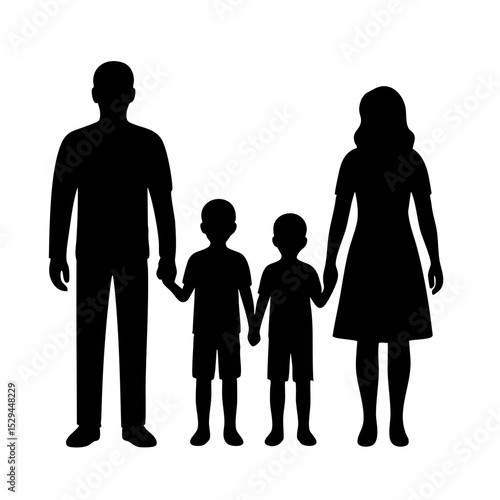Family Silhouette. Mom, Dad and Two Sons Silhouette . family with two boys