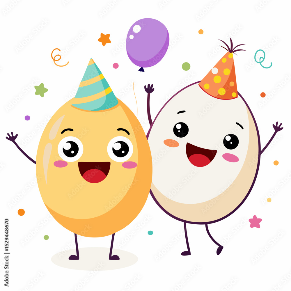 Obraz premium Cute Cartoon Eggs Celebrating World Egg Day Vector Isolated PNG