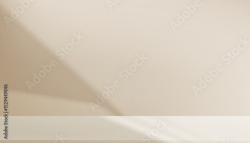 Background Beige Wall Studio Room and White Light,Shadow on Podium Stage for Product,Autumn Brown Backdrop.Fall Season scene banner with sunlight on floor texture,Interior Kitchen with blur gradient