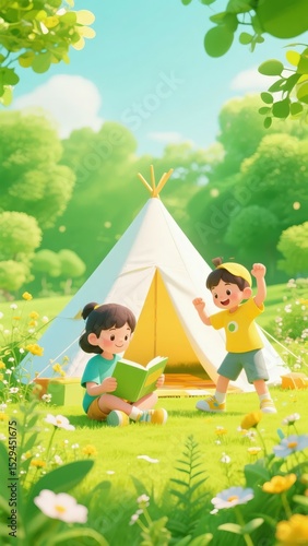 Kids Enjoying Outdoor Activities in a Sunny Park