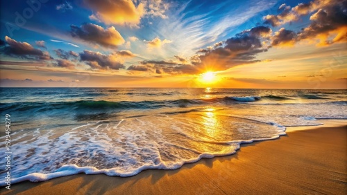 Summer Beach Sunset Over Ocean Waves
