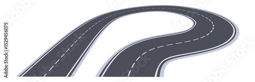 Winding road splitting into two different paths over a white background representing different life choices, business and career opportunities, directions, strategy and planning