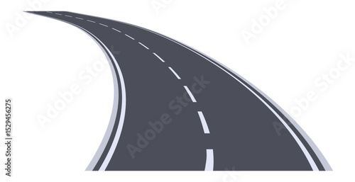 Winding road stretching into the distance against a white background, evoking feelings of journey, adventure, and the allure of the unknown. Perfect for themes of exploration and freedom