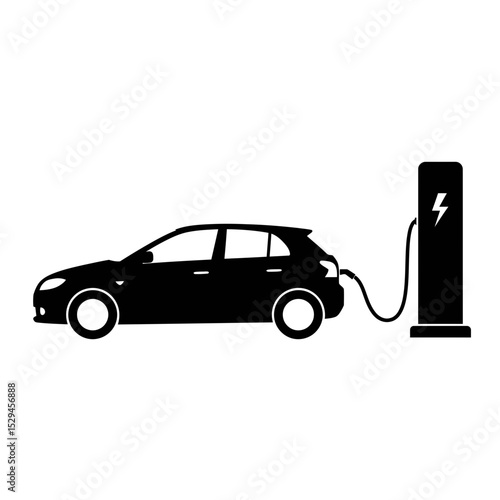 Vector silhouette of an electric car refueling