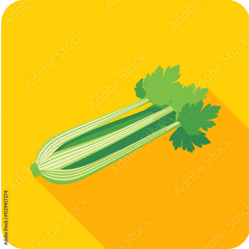 Fresh Green Celery Stalks with Leaves Icon , Healthy Vegetable Flat Design.