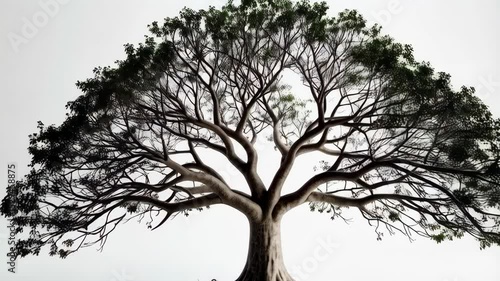 Wallpaper Mural Majestic spreading tree with intricate root system and delicate green leaves against a clean white background, detailed branching. Torontodigital.ca