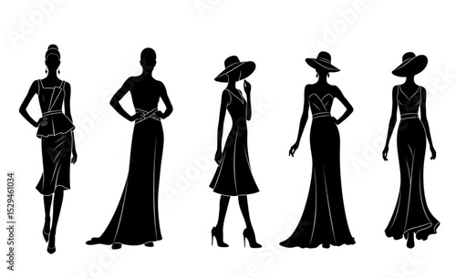 Wallpaper Mural Elegant Women Silhouettes in Formal Attire | Fashion Illustration for Designers, Invitations and Style Guides Torontodigital.ca