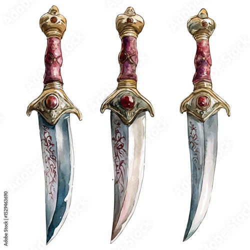 watercolor vector of Ceremonial Knives, high quality, isolated on a white background.