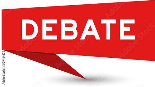 Redcolor speech banner with word debate on white background