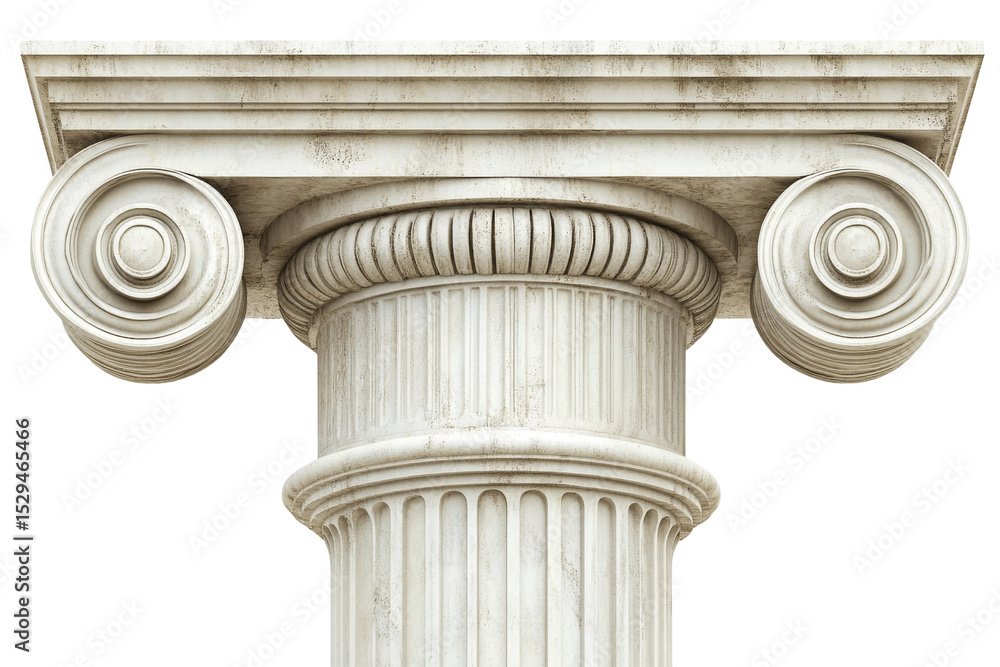 Obraz premium Ionic capital of column with volutes and egg and dart ornamentation on transparent.