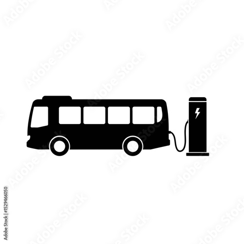 Vector silhouette of an electric bus refueling