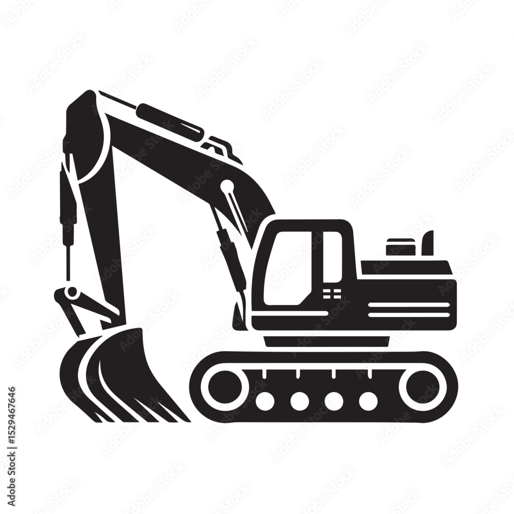 black and white Machinery Excavator Icon Vector Illustrations black and white Machinery Excavator Icon Vector Illustrations